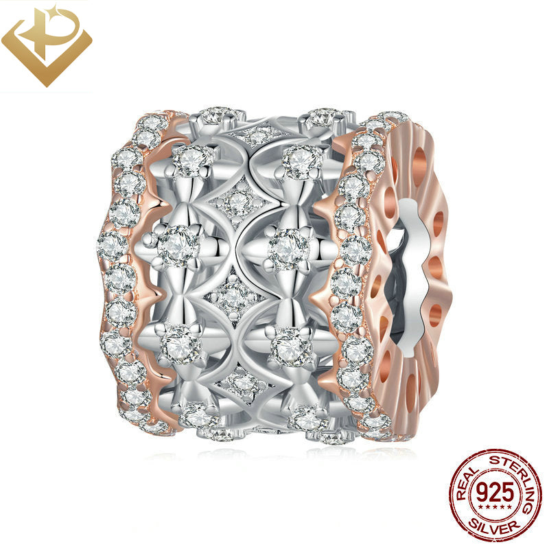 Pulgati 925 sterling silver bead DIY bracelet necklace fall color inlay CZ shinny stone