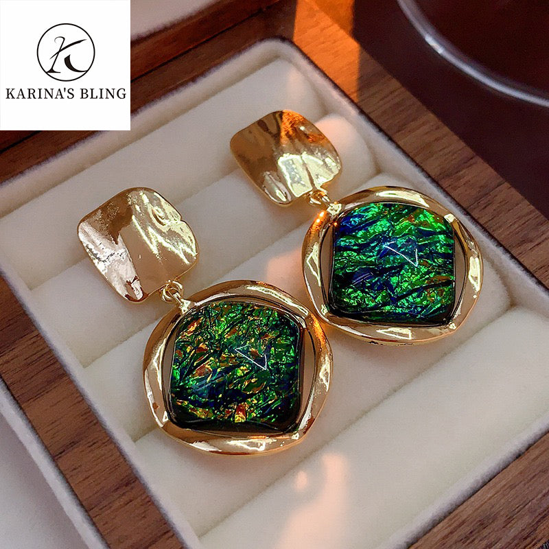 Karina's Bling Rhombus Resin earrings with Silver Needle Anti-allergy Alloy Exaggerate Jewelry.