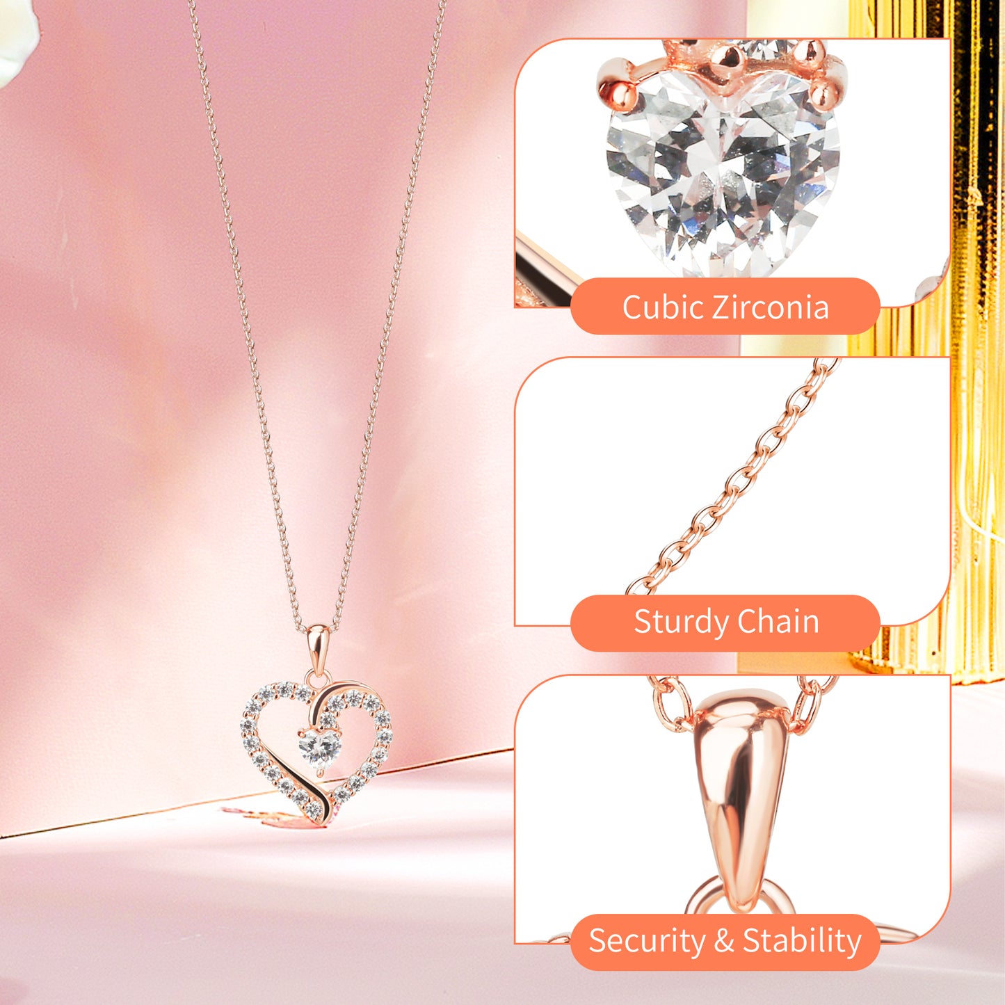 Pulgati Women’s Heart Necklace in Gold Plated 925 Sterling Silver with 21 CZ Halo. Elegant Jewelry with a Touch of Magic and Love for the Women and Girls in Your Life.