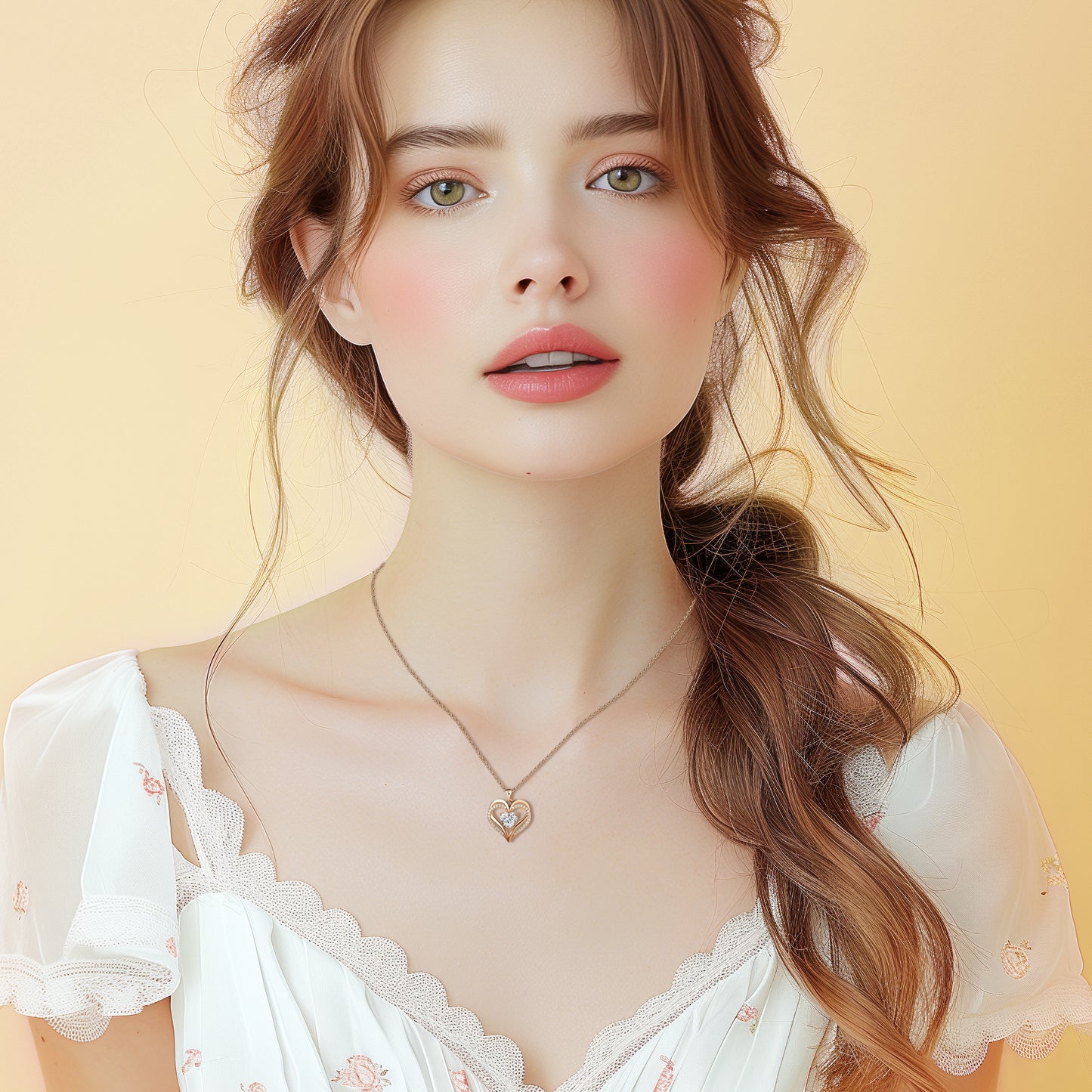 Pulgati Double Heart Necklace in Gold Plated 925 Sterling Silver with CZ and Gem Halo. Elegant Jewelry with a Touch of Magic and Love for the Women and Girls.