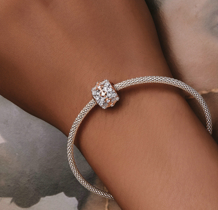 Pulgati 925 sterling silver bead DIY bracelet necklace fall color inlay CZ shinny stone