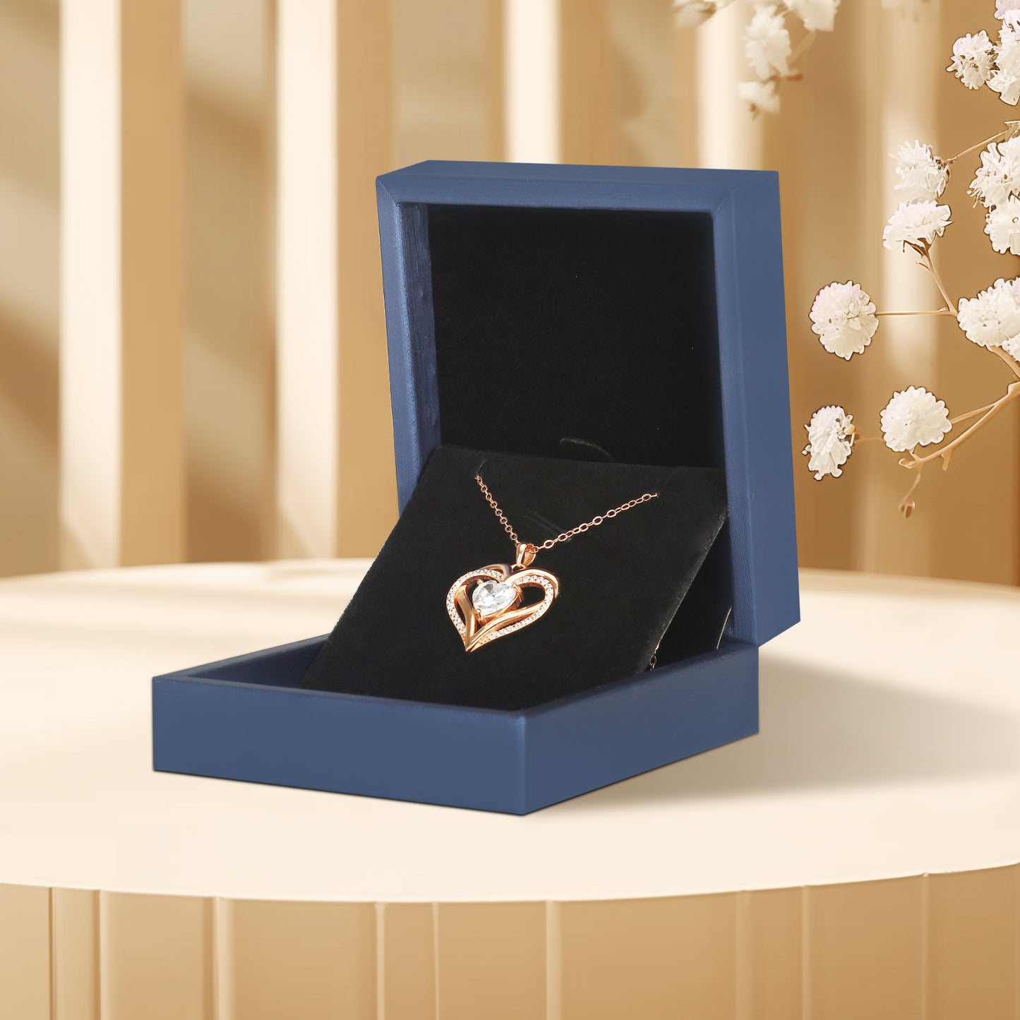 Pulgati Double Heart Necklace in Gold Plated 925 Sterling Silver with CZ and Gem Halo. Elegant Jewelry with a Touch of Magic and Love for the Women and Girls.