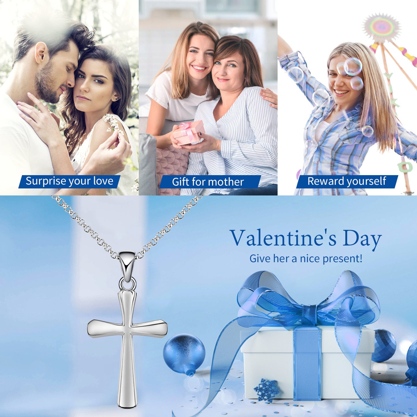 Pulgati Modern Silver Cross Necklace in Gold Plated 925 Sterling Silver. Elegant Gift of Faith and Love for the Women and Girls in Your Life.