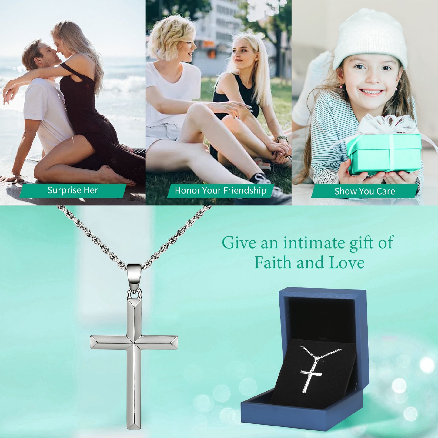 Pulgati Silver Beveled Cross Necklace in Gold Plated 925 Sterling Silver. Elegant Gift of Faith and Love for the Man or the Women in Your Life.