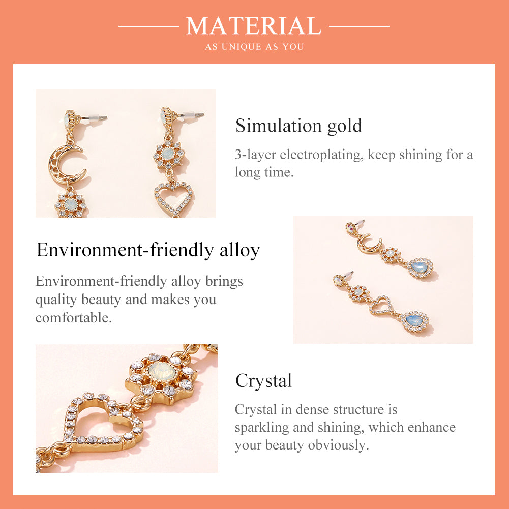 Karina's Bling Water Drop Crystal Earrings Moon and Star Exaggerate Jewelry.