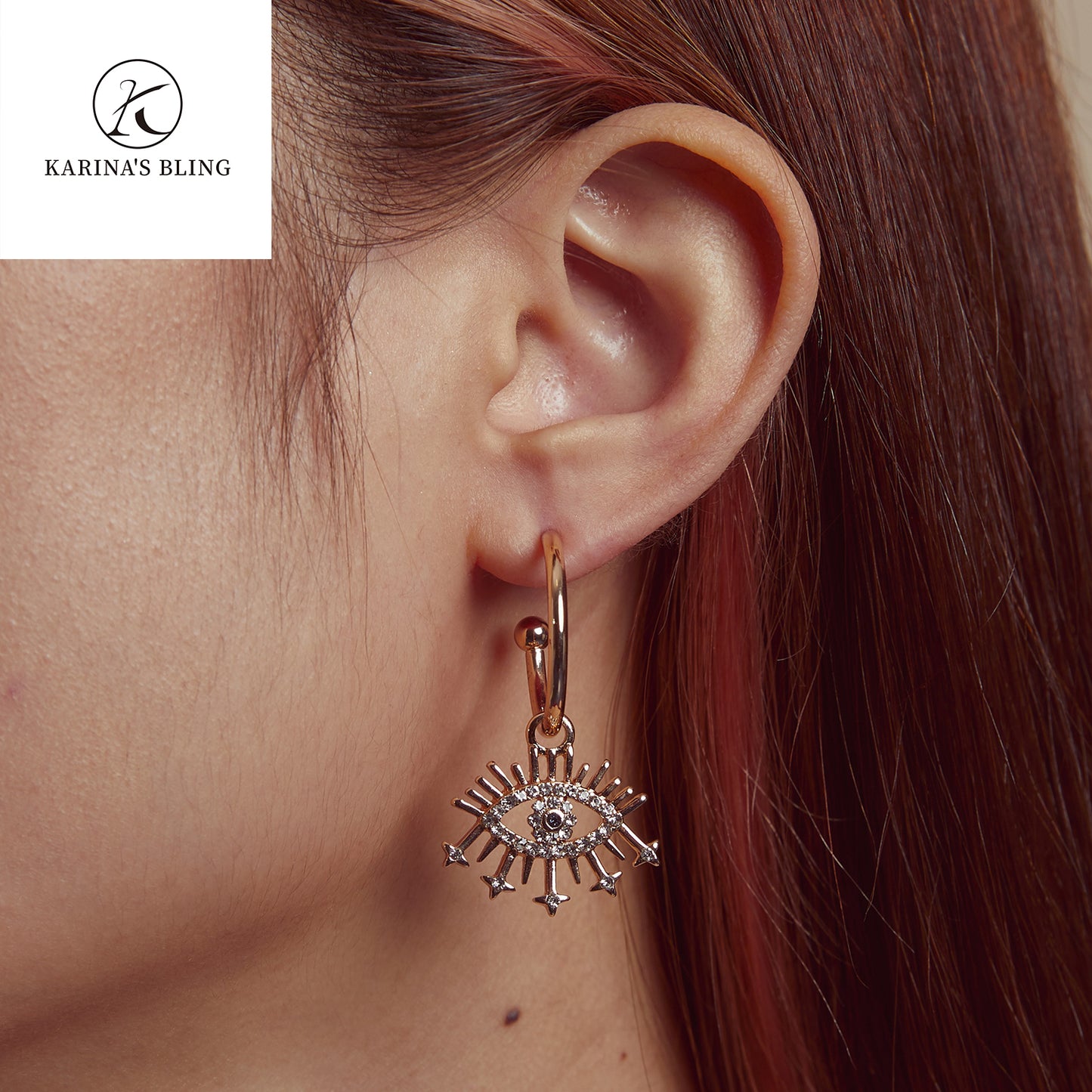 Karina's Bling Devil's Eye Earrings Fashionable Abstract Eye Crystal Rhinestone Exaggerate Jewelry.
