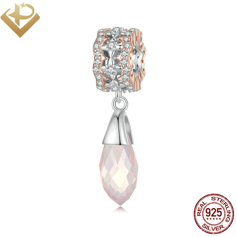 Pulgati 925 sterling silver bead DIY bracelet necklace fall color inlay CZ shinny stone