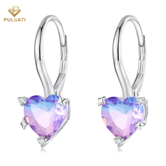 Pulgati Heart Ear Clips in Gold Plated 925 Sterling Silver with Colorful Glasses Gift for Women Girls.