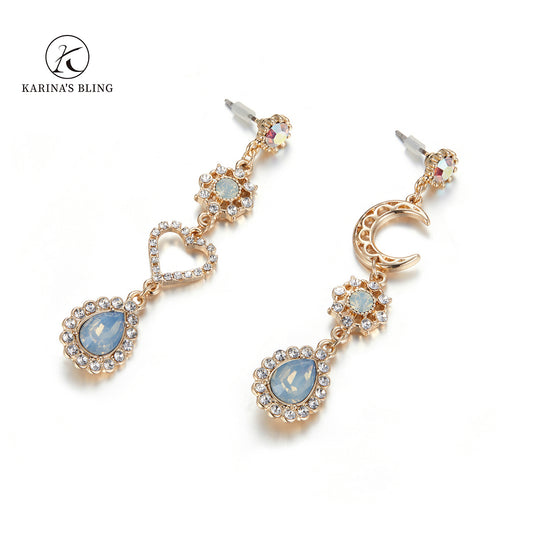 Karina's Bling Water Drop Crystal Earrings Moon and Star Exaggerate Jewelry.