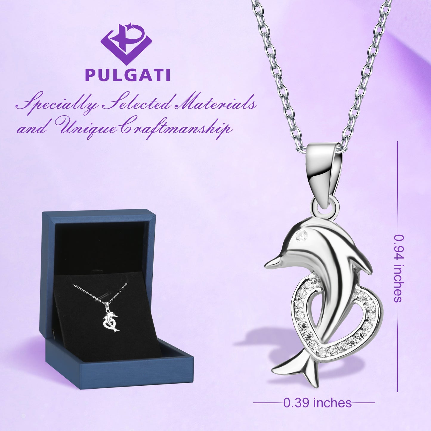 Pulgati Women’s Heart & Dolphin Necklace in Gold Plated 925 Sterling Silver. Elegant Jewelry with Touch of Whimsy and Love for the Women and Girls in Your Life.