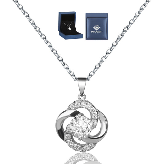 Pulgati Women’s Four-petal Rose Necklace in Gold Plated 925 Sterling Silver with Round-cut CZ. Elegant Jewelry with a Touch of Magic and Love for the Women and Girls in Your Life.