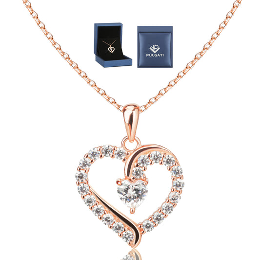 Pulgati Women’s Heart Necklace in Gold Plated 925 Sterling Silver with 21 CZ Halo. Elegant Jewelry with a Touch of Magic and Love for the Women and Girls in Your Life.