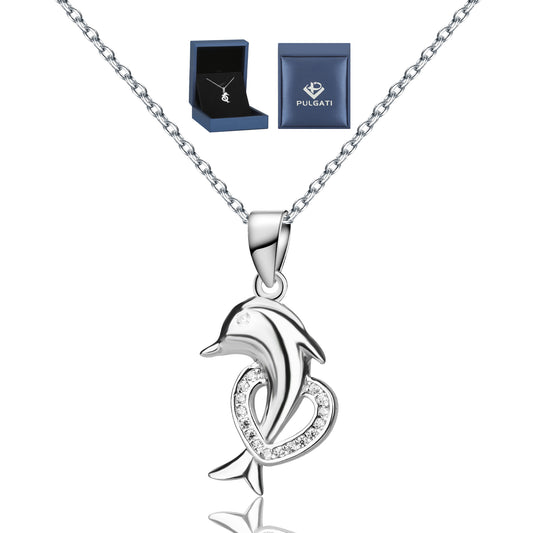 Pulgati Women’s Heart & Dolphin Necklace in Gold Plated 925 Sterling Silver. Elegant Jewelry with Touch of Whimsy and Love for the Women and Girls in Your Life.