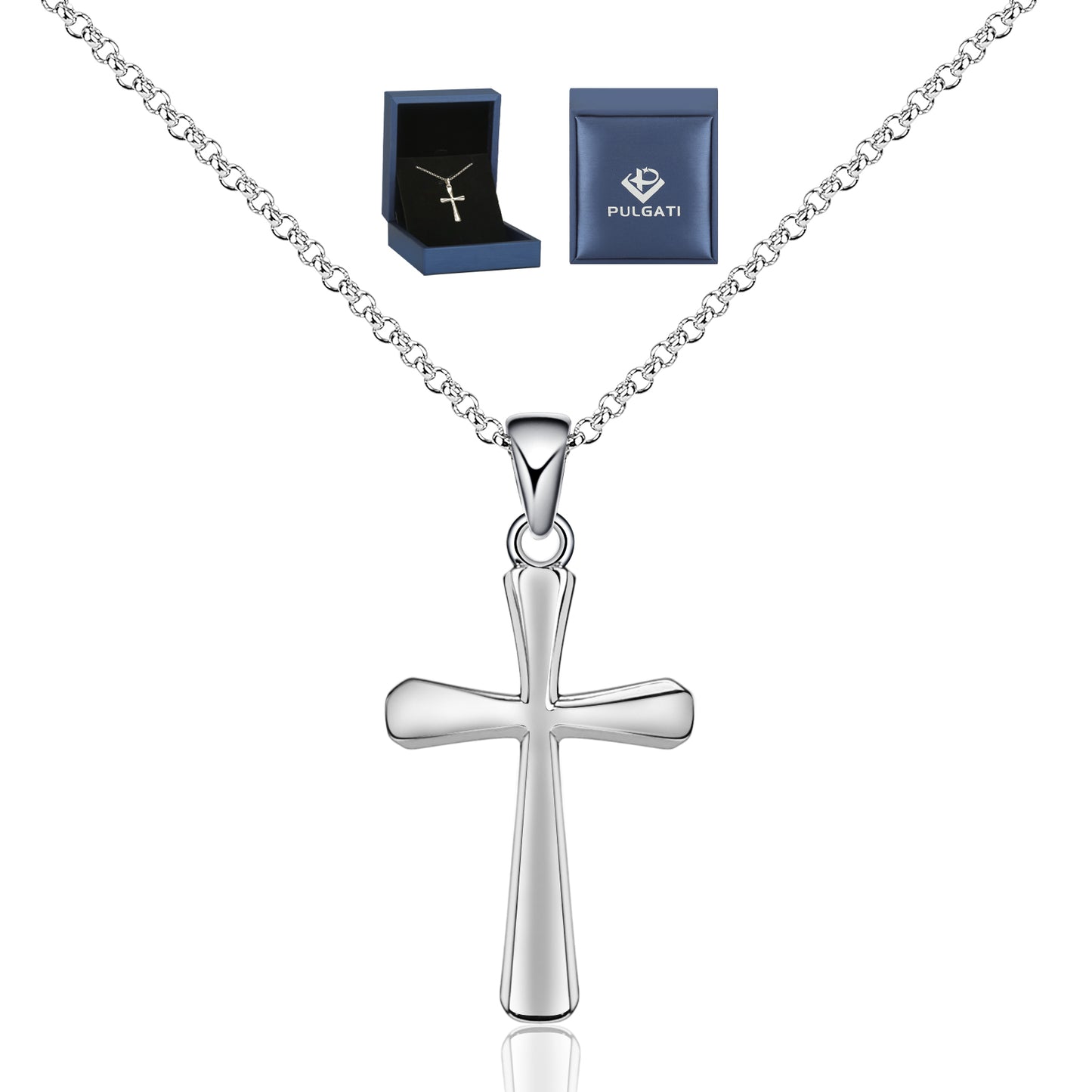 Pulgati Classic Silver Cross Necklace in Gold Plated 925 Sterling Silver. Elegant Gift of Faith and Love for the Women and Girls in Your Life.