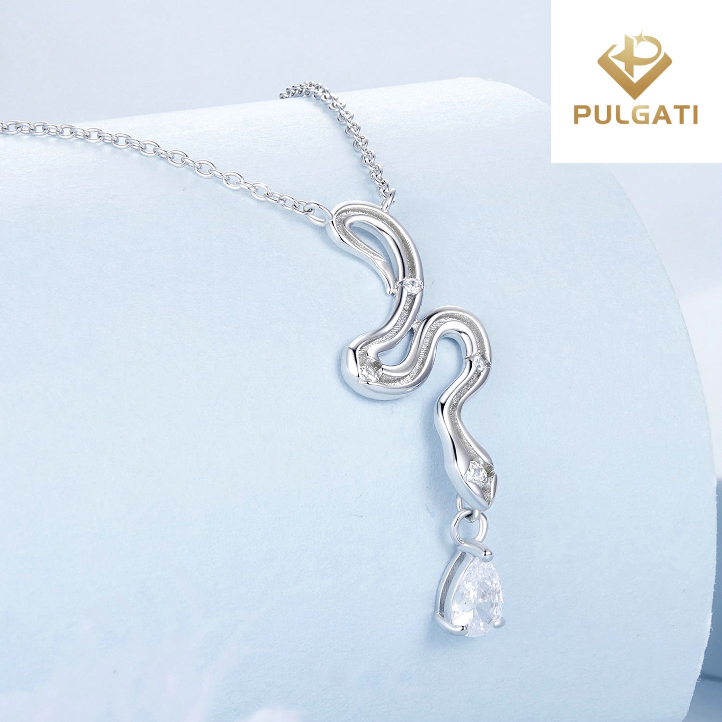 Pulgati Snake Necklace in Gold Plated 925 Sterling Silver with Water Drop-cut Cubic Zirconia (CZ) Gemstones.