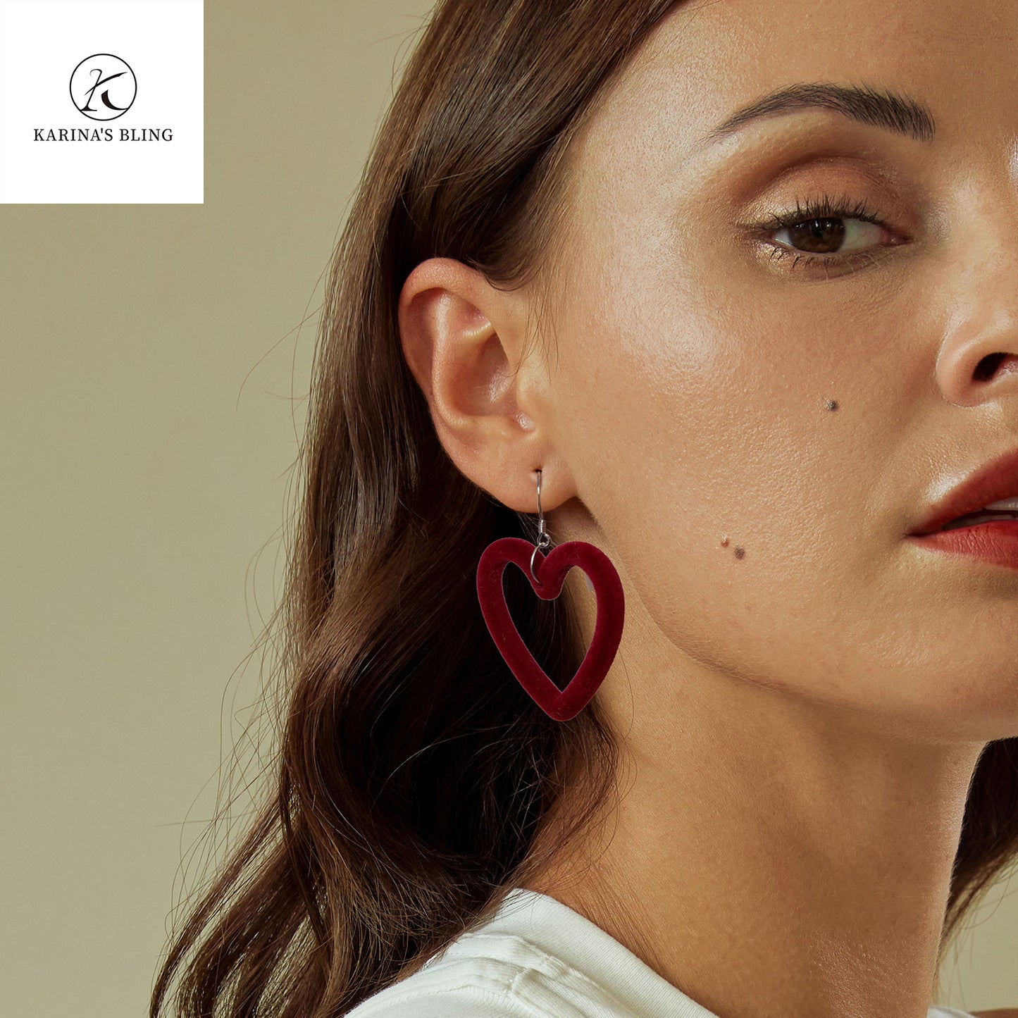 Karina's Bling Velvet Heart-shaped Earrings with Gold Plated 925 Sterling Silver Ear Hooks.