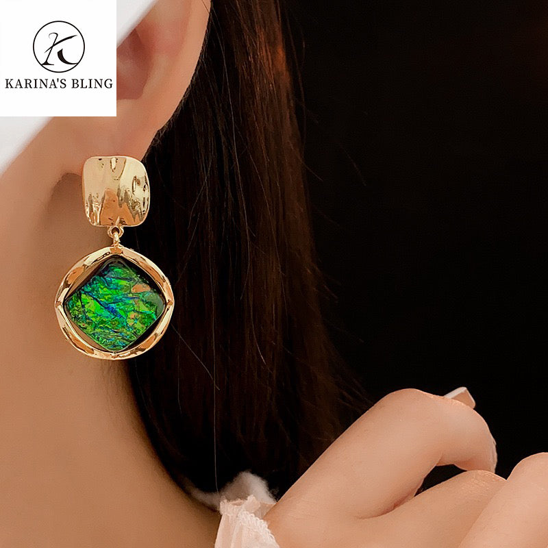 Karina's Bling Rhombus Resin earrings with Silver Needle Anti-allergy Alloy Exaggerate Jewelry.