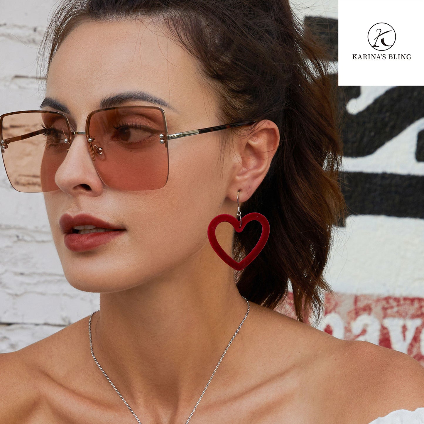 Karina's Bling Velvet Heart-shaped Earrings with Gold Plated 925 Sterling Silver Ear Hooks.