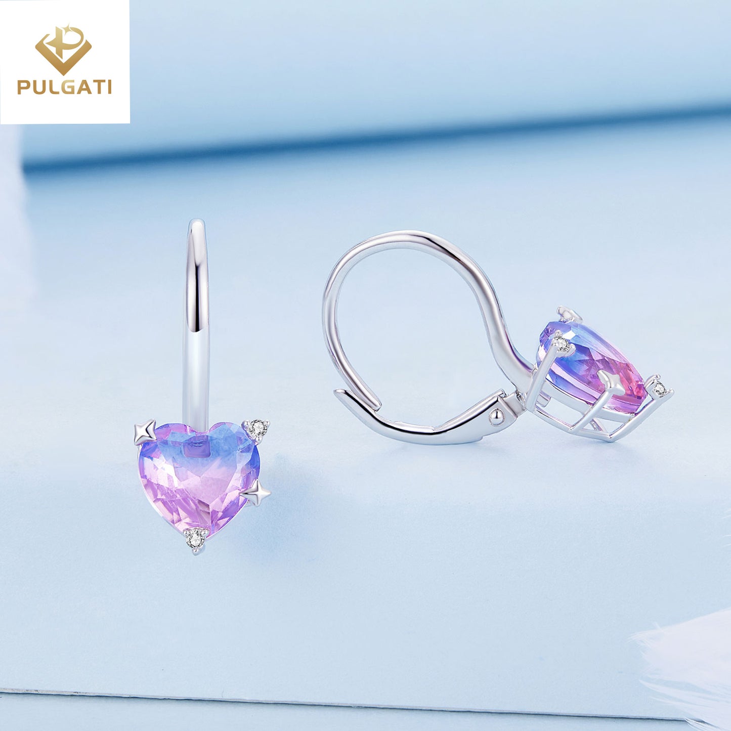 Pulgati Heart Ear Clips in Gold Plated 925 Sterling Silver with Colorful Glasses Gift for Women Girls.