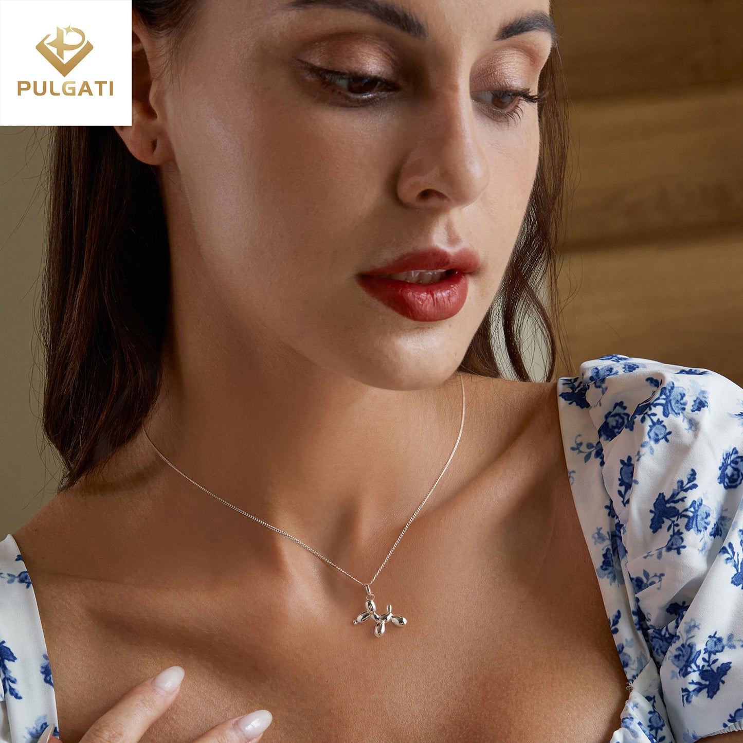 Pulgati Balloon Dog Necklace in Gold Plated 925 Sterling Silver Cute Gift for Women Girls.