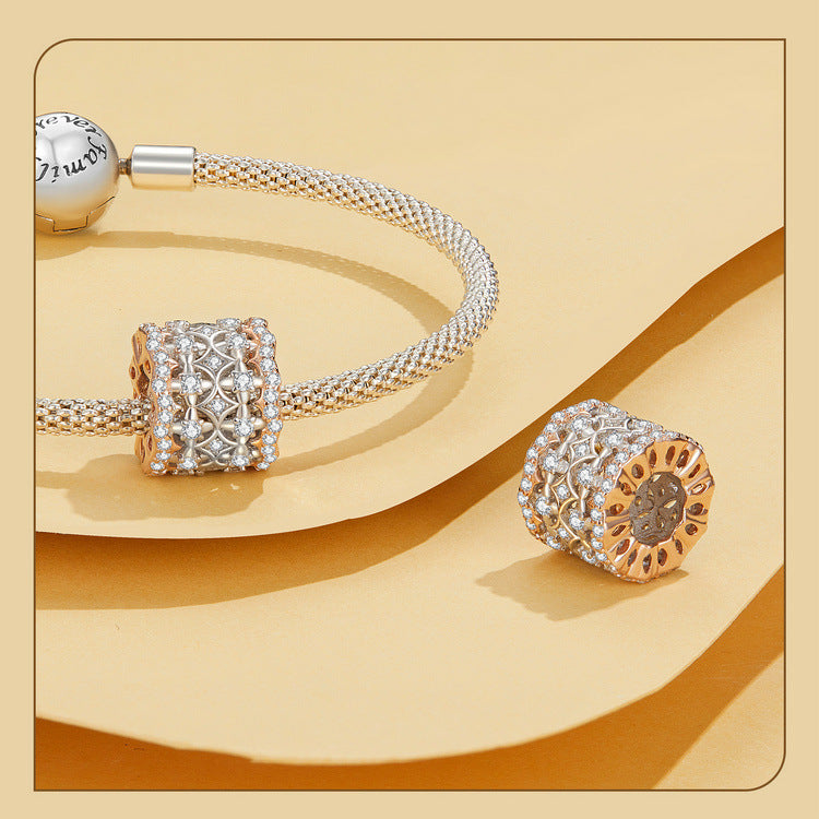 Pulgati 925 sterling silver bead DIY bracelet necklace fall color inlay CZ shinny stone