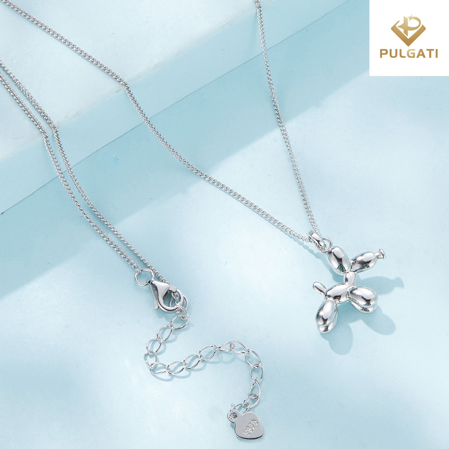 Pulgati Balloon Dog Necklace in Gold Plated 925 Sterling Silver Cute Gift for Women Girls.