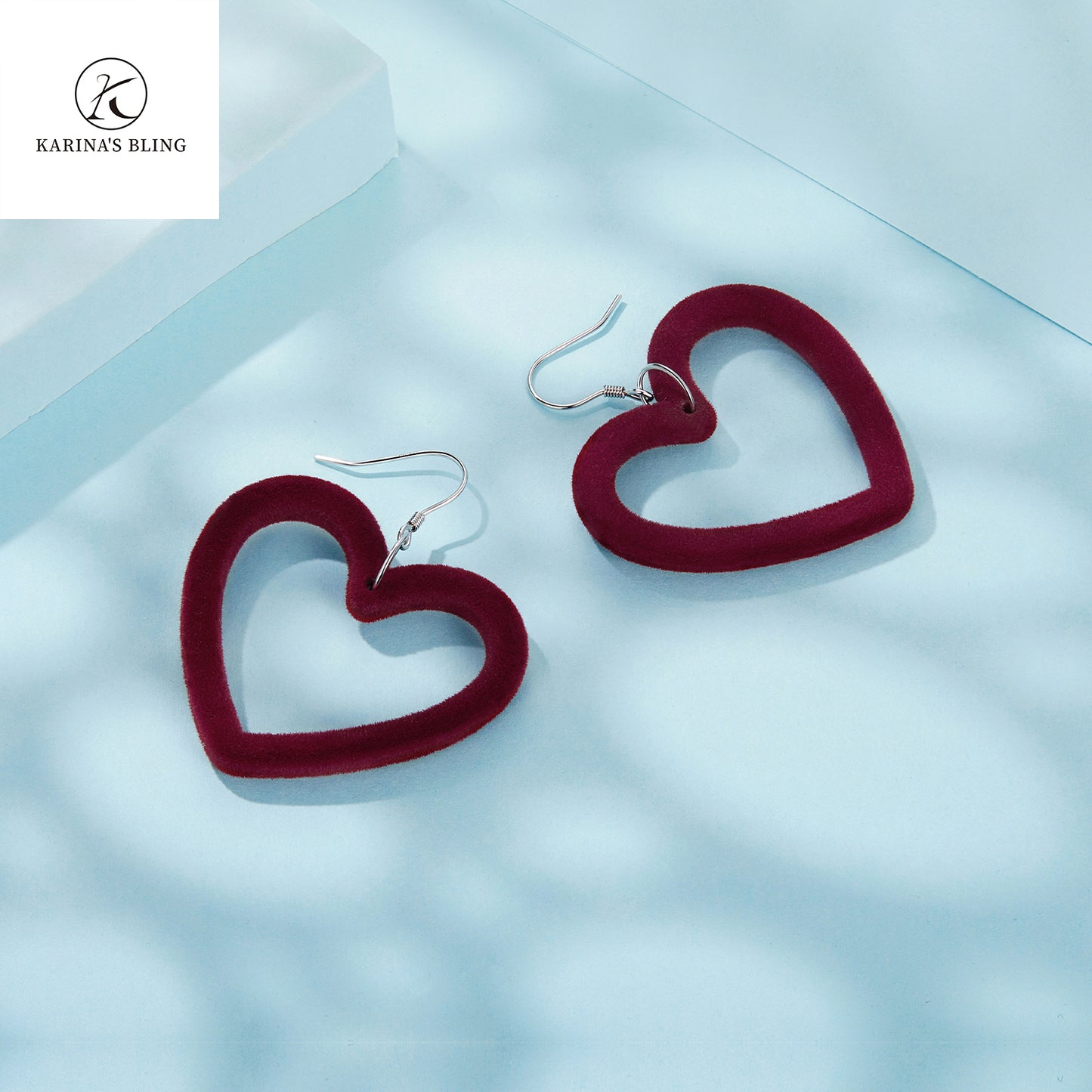 Karina's Bling Velvet Heart-shaped Earrings with Gold Plated 925 Sterling Silver Ear Hooks.