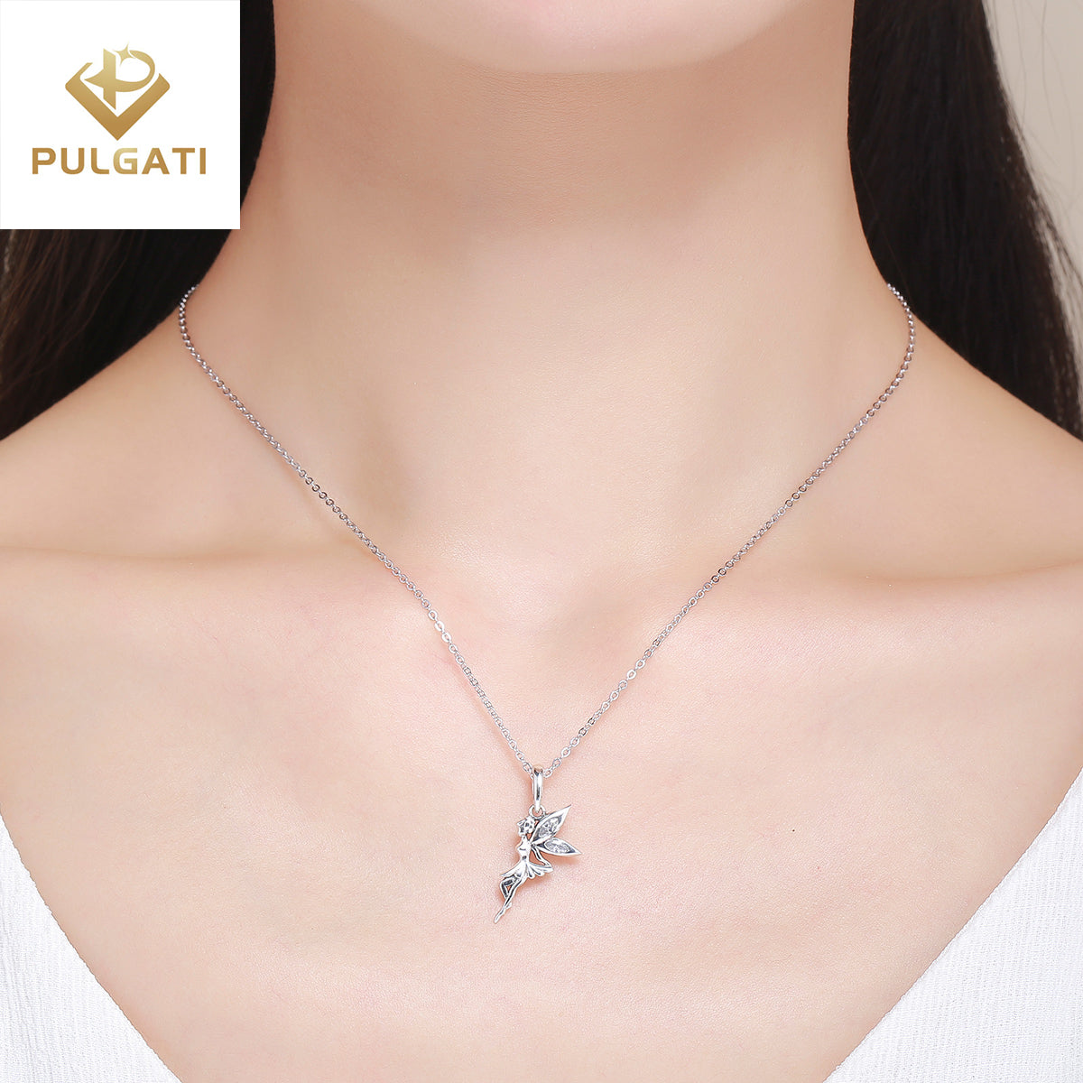 Pulgati Fairy Necklace in Gold Plated 925 Sterling Silver with Cubic Zirconia (CZ) Gemstones