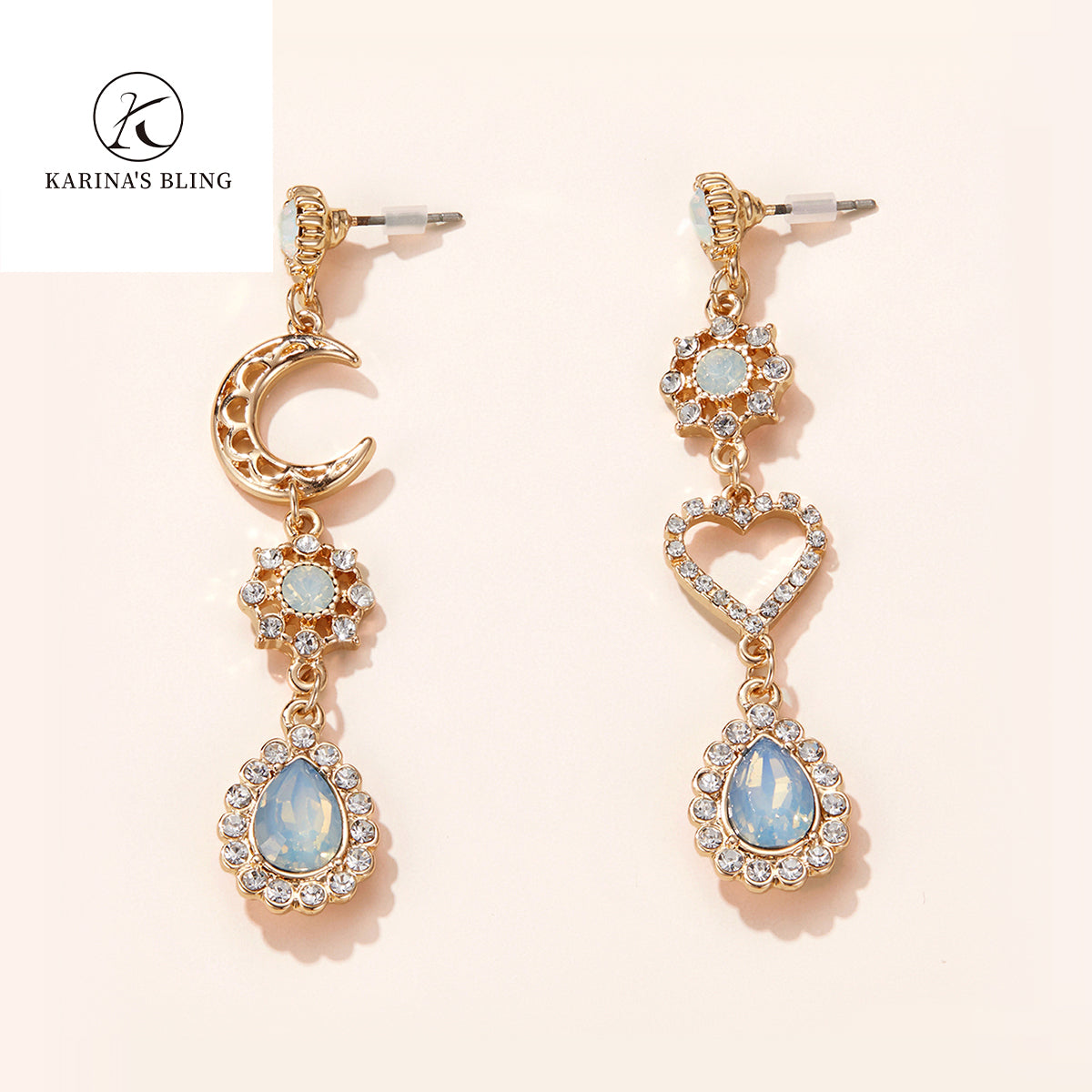 Karina's Bling Water Drop Crystal Earrings Moon and Star Exaggerate Jewelry.