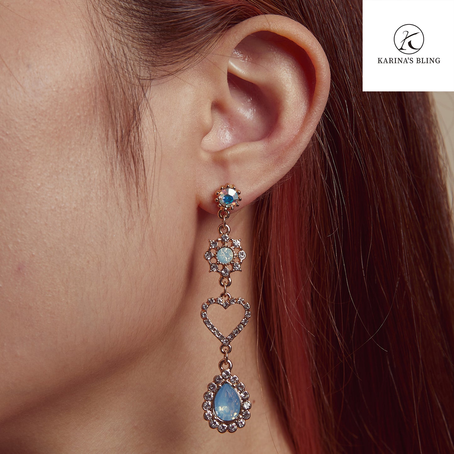 Karina's Bling Water Drop Crystal Earrings Moon and Star Exaggerate Jewelry.