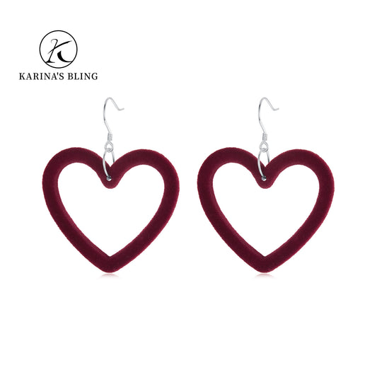 Karina's Bling Velvet Heart-shaped Earrings with Gold Plated 925 Sterling Silver Ear Hooks.