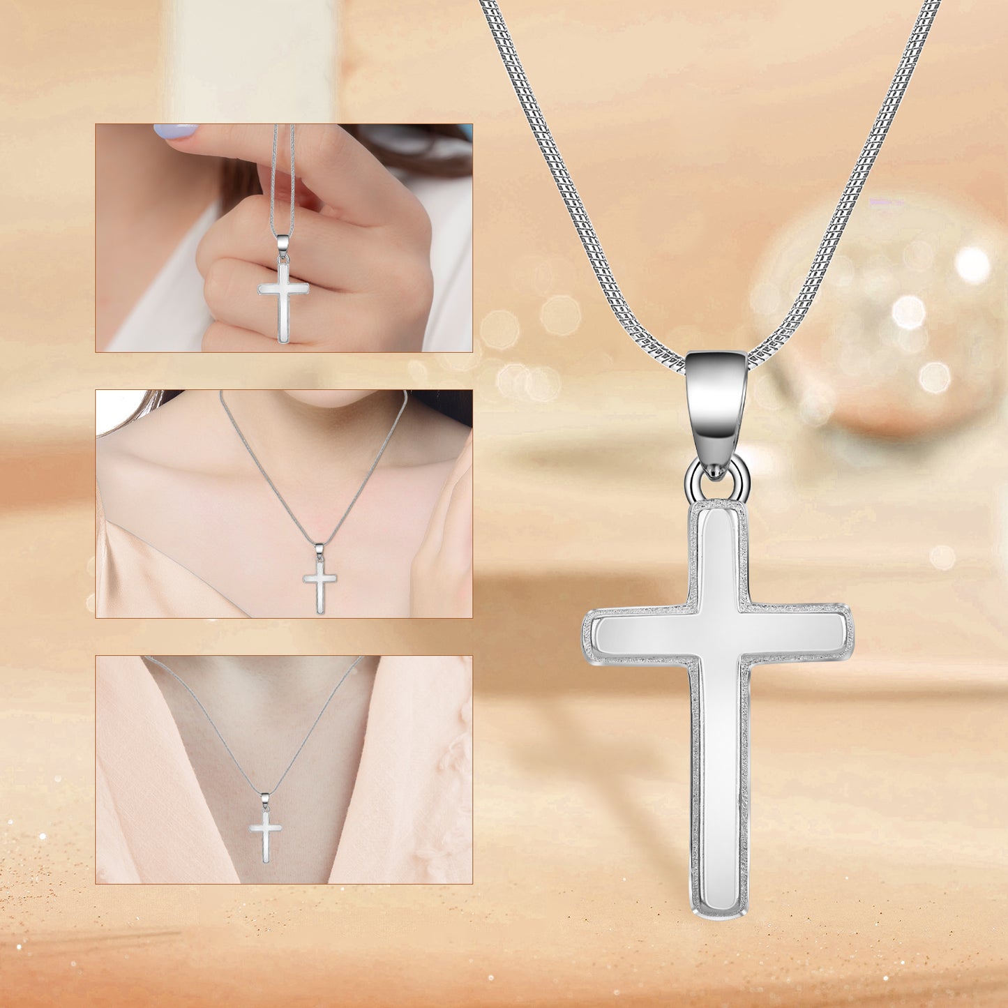 Pulgati Classic Silver Cross Necklace in Gold Plated 925 Sterling Silver. Elegant Gift of Faith and Love for the Women and Girls in Your Life.