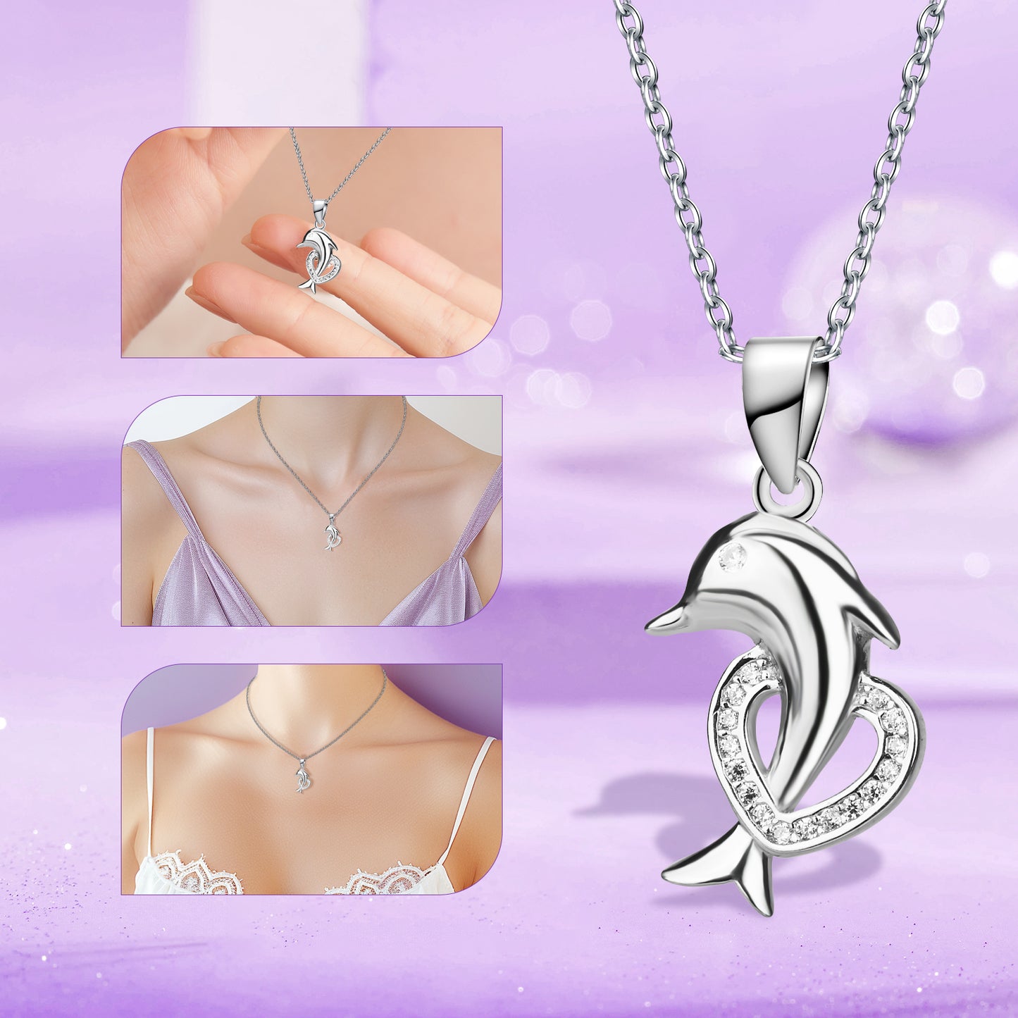 Pulgati Women’s Heart & Dolphin Necklace in Gold Plated 925 Sterling Silver. Elegant Jewelry with Touch of Whimsy and Love for the Women and Girls in Your Life.