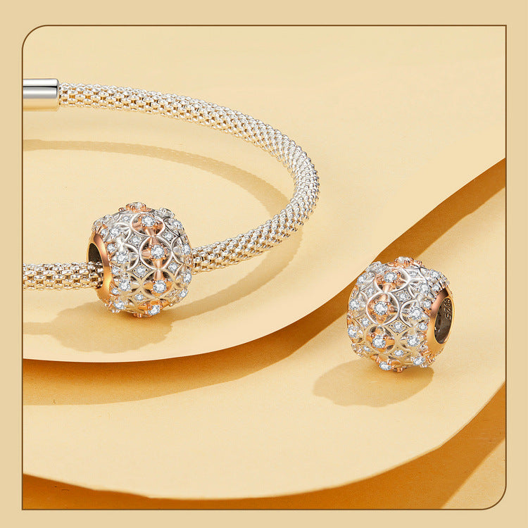 Pulgati 925 sterling silver bead DIY bracelet necklace fall color inlay CZ shinny stone