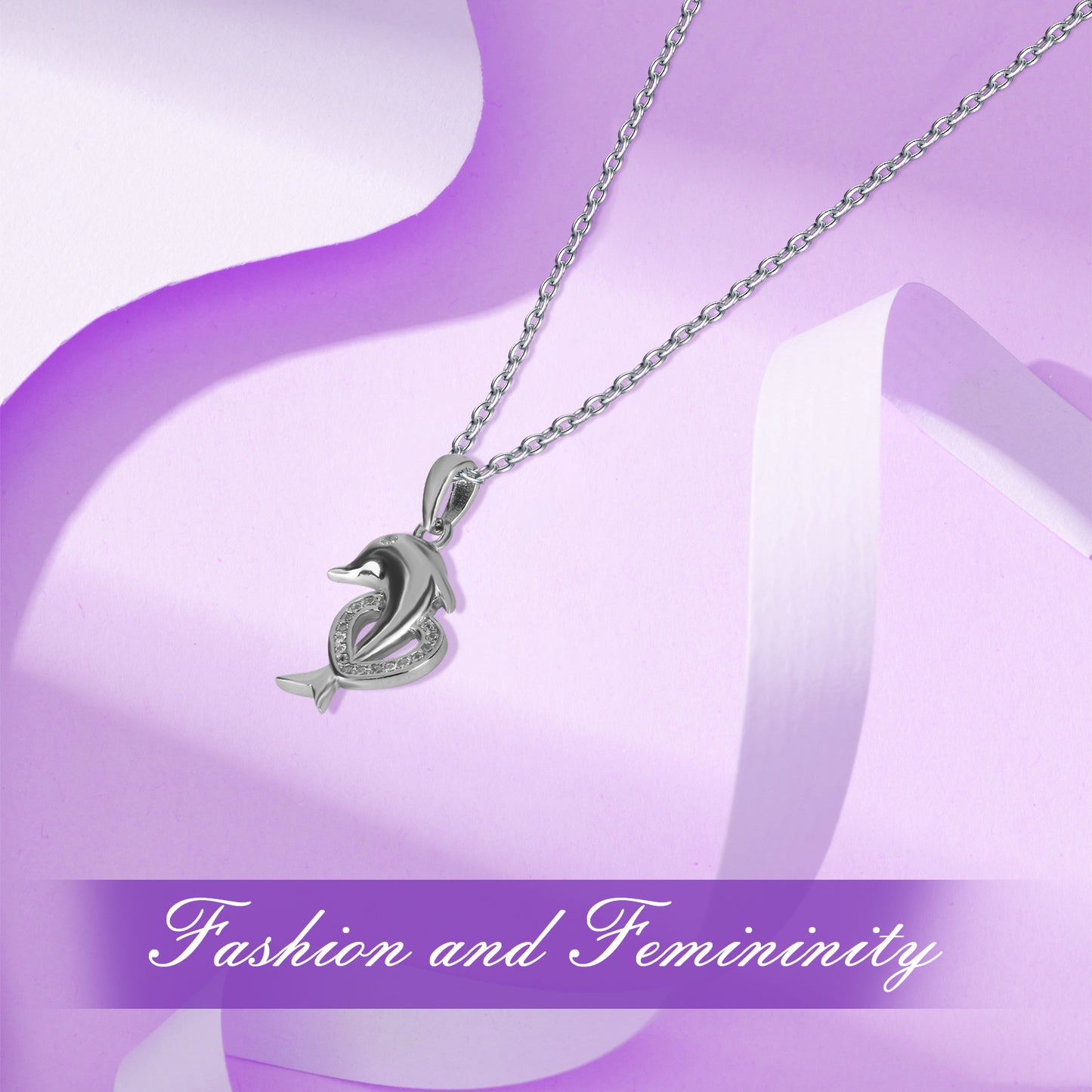 Pulgati Women’s Heart & Dolphin Necklace in Gold Plated 925 Sterling Silver. Elegant Jewelry with Touch of Whimsy and Love for the Women and Girls in Your Life.