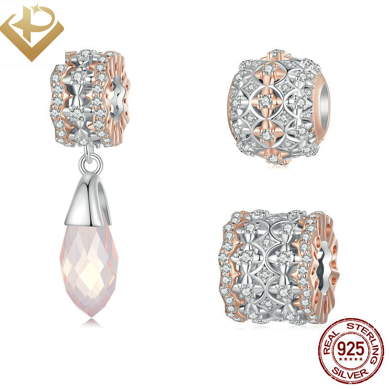 Pulgati 925 sterling silver bead DIY bracelet necklace fall color inlay CZ shinny stone