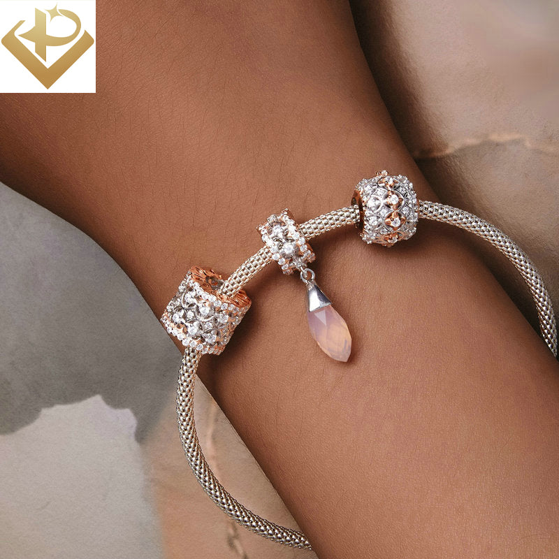 Pulgati 925 sterling silver bead DIY bracelet necklace fall color inlay CZ shinny stone