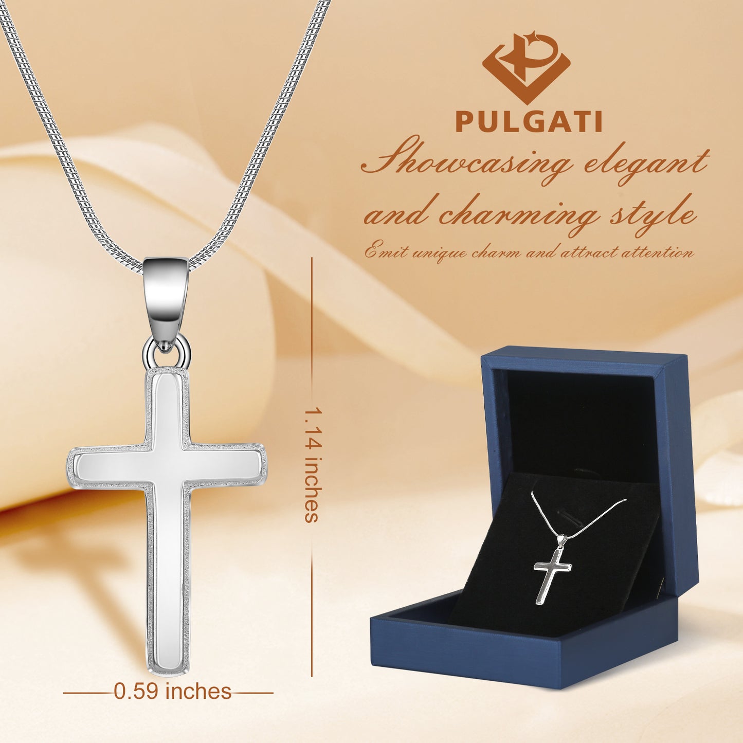 Pulgati Classic Silver Cross Necklace in Gold Plated 925 Sterling Silver. Elegant Gift of Faith and Love for the Women and Girls in Your Life.