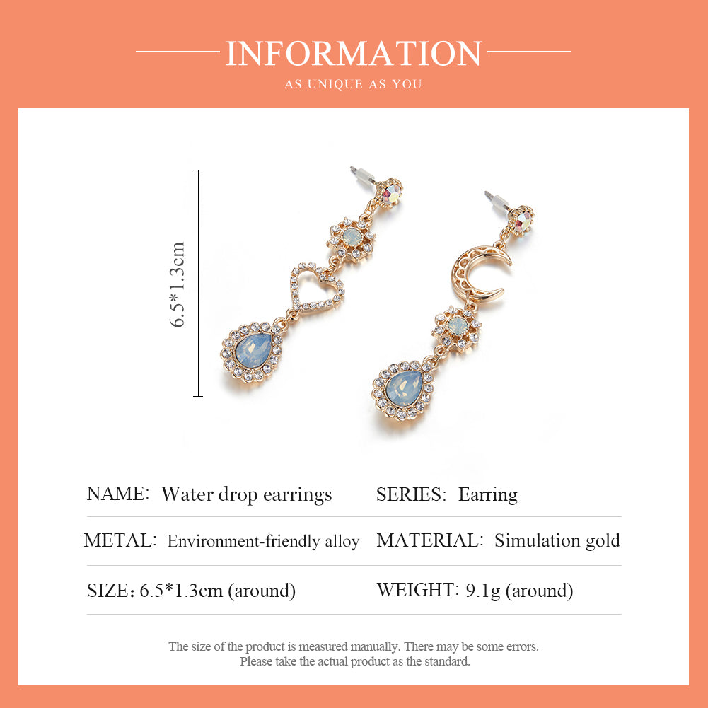 Karina's Bling Water Drop Crystal Earrings Moon and Star Exaggerate Jewelry.