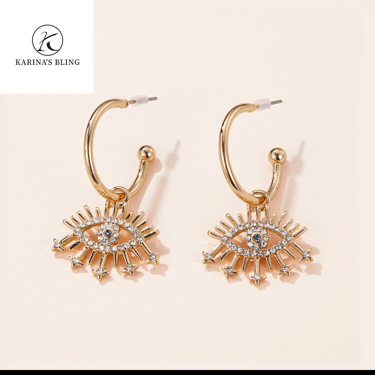 Karina's Bling Devil's Eye Earrings Fashionable Abstract Eye Crystal Rhinestone Exaggerate Jewelry.