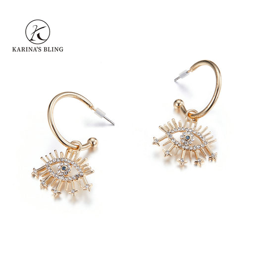 Karina's Bling Devil's Eye Earrings Fashionable Abstract Eye Crystal Rhinestone Exaggerate Jewelry.