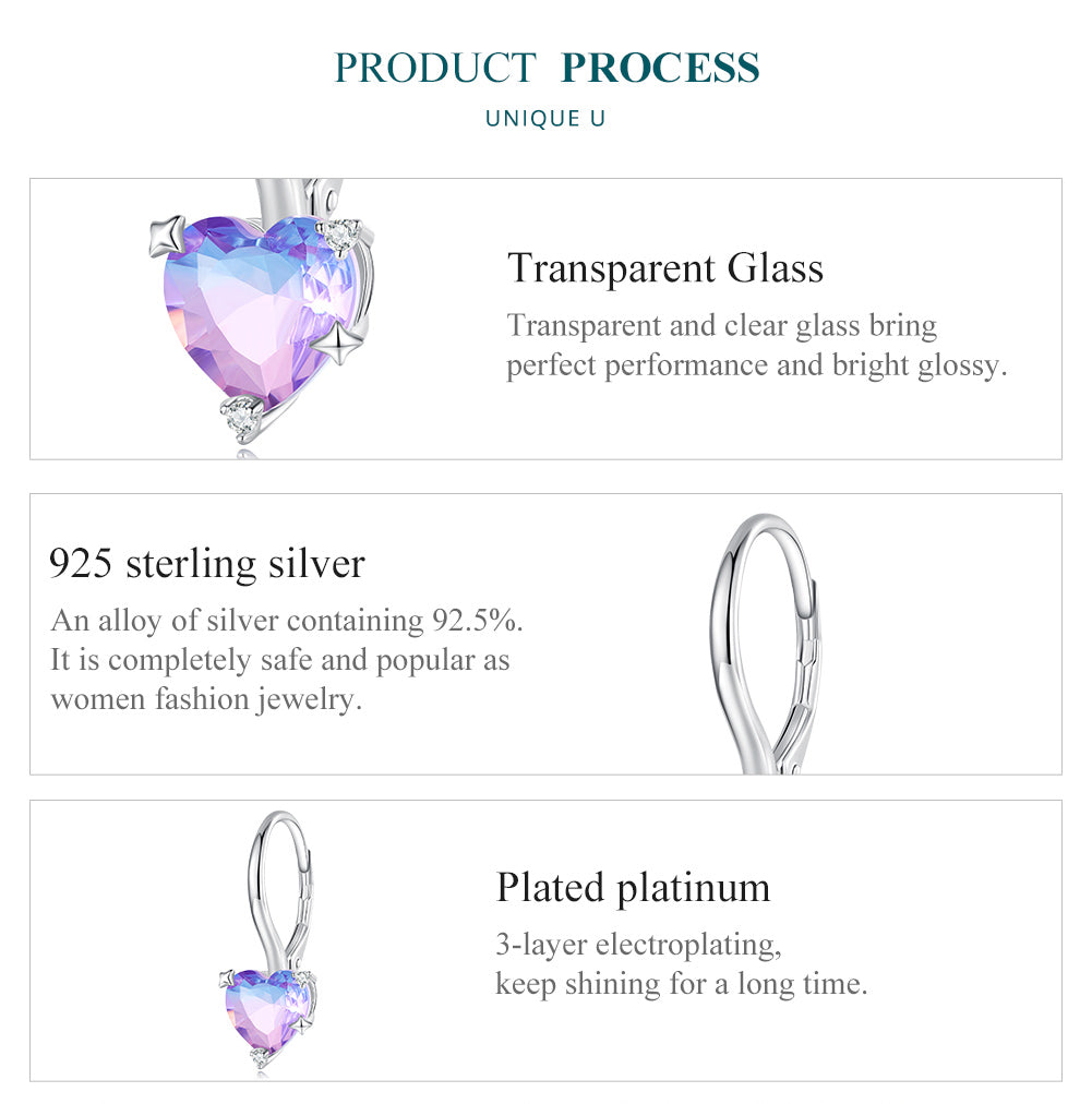 Pulgati Heart Ear Clips in Gold Plated 925 Sterling Silver with Colorful Glasses Gift for Women Girls.