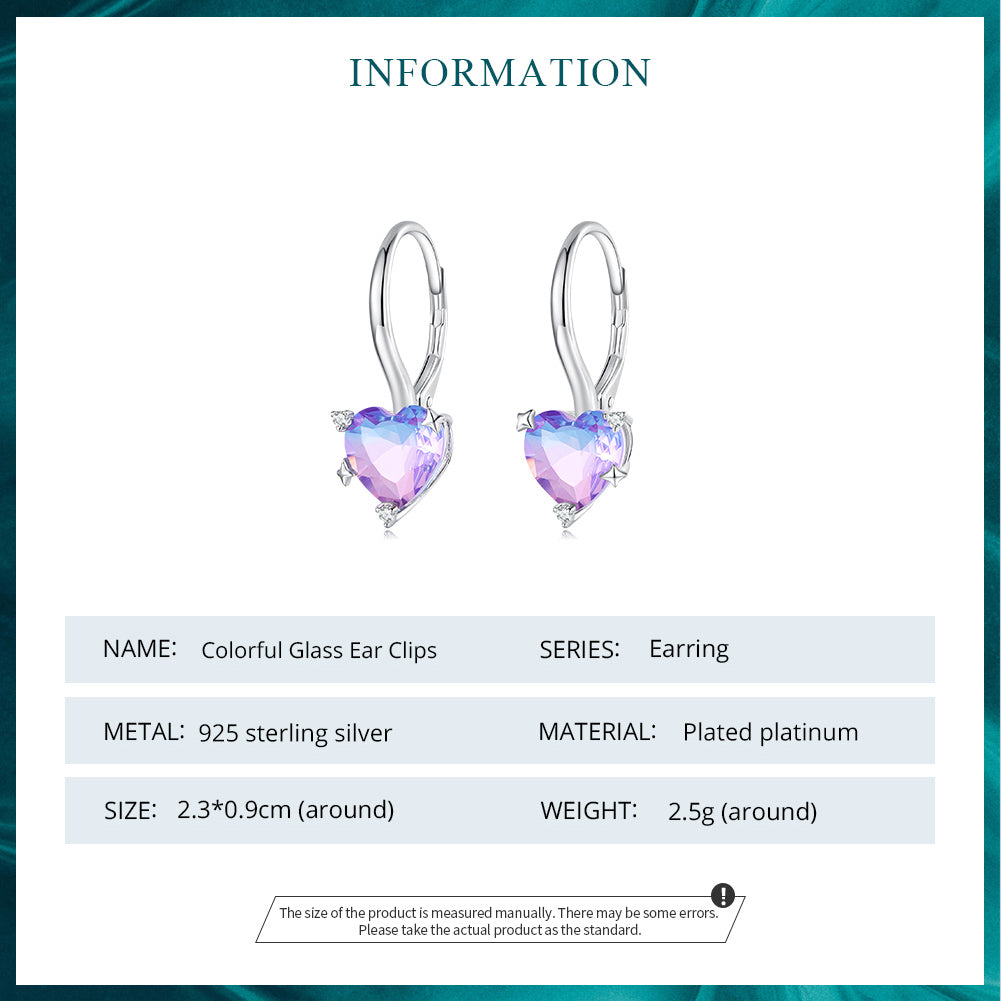 Pulgati Heart Ear Clips in Gold Plated 925 Sterling Silver with Colorful Glasses Gift for Women Girls.
