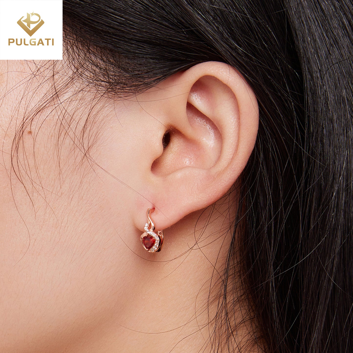 Pulgati Love and Bond Ear Clips in Rose Gold Plated 925 Sterling Silver with Heart-cut CZ.