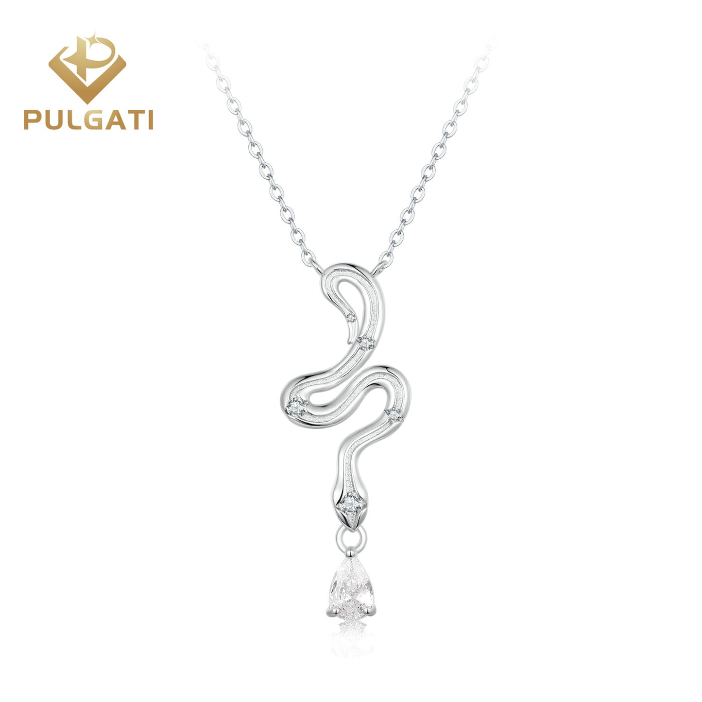 Pulgati Snake Necklace in Gold Plated 925 Sterling Silver with Water Drop-cut Cubic Zirconia (CZ) Gemstones.