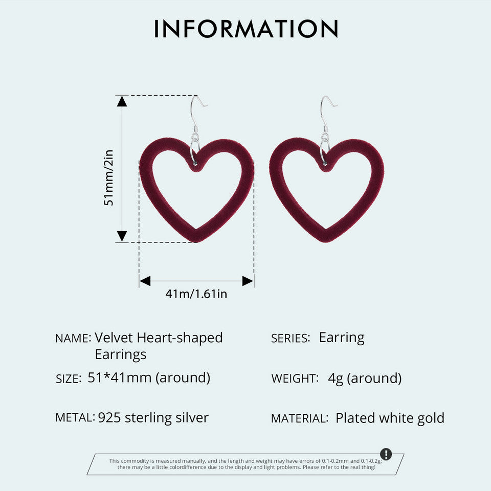 Karina's Bling Velvet Heart-shaped Earrings with Gold Plated 925 Sterling Silver Ear Hooks.