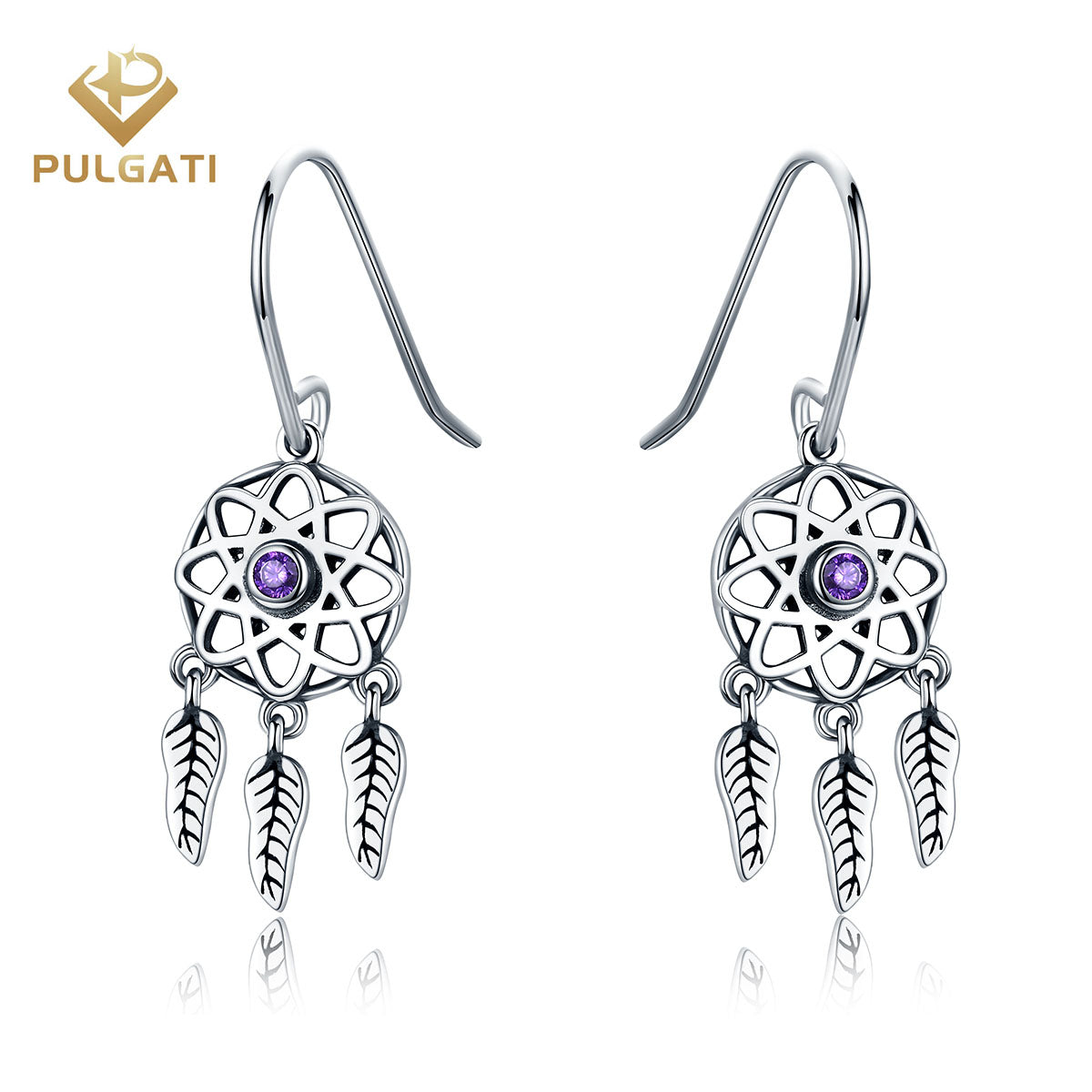 Pulgati Dream Catcher Earrings in Gold Plated 925 Sterling Silver with Round-cut CZ for Women Girls Drop Dangle Hook Earring Jewelry Gifts.