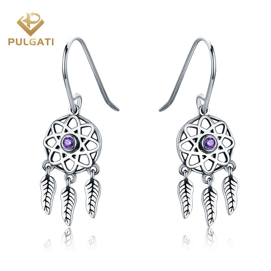 Pulgati Dream Catcher Earrings in Gold Plated 925 Sterling Silver with Round-cut CZ for Women Girls Drop Dangle Hook Earring Jewelry Gifts.