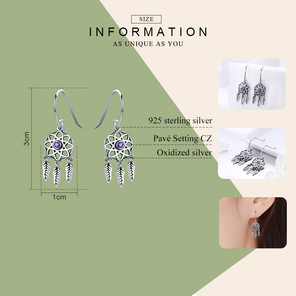 Pulgati Dream Catcher Earrings in Gold Plated 925 Sterling Silver with Round-cut CZ for Women Girls Drop Dangle Hook Earring Jewelry Gifts.