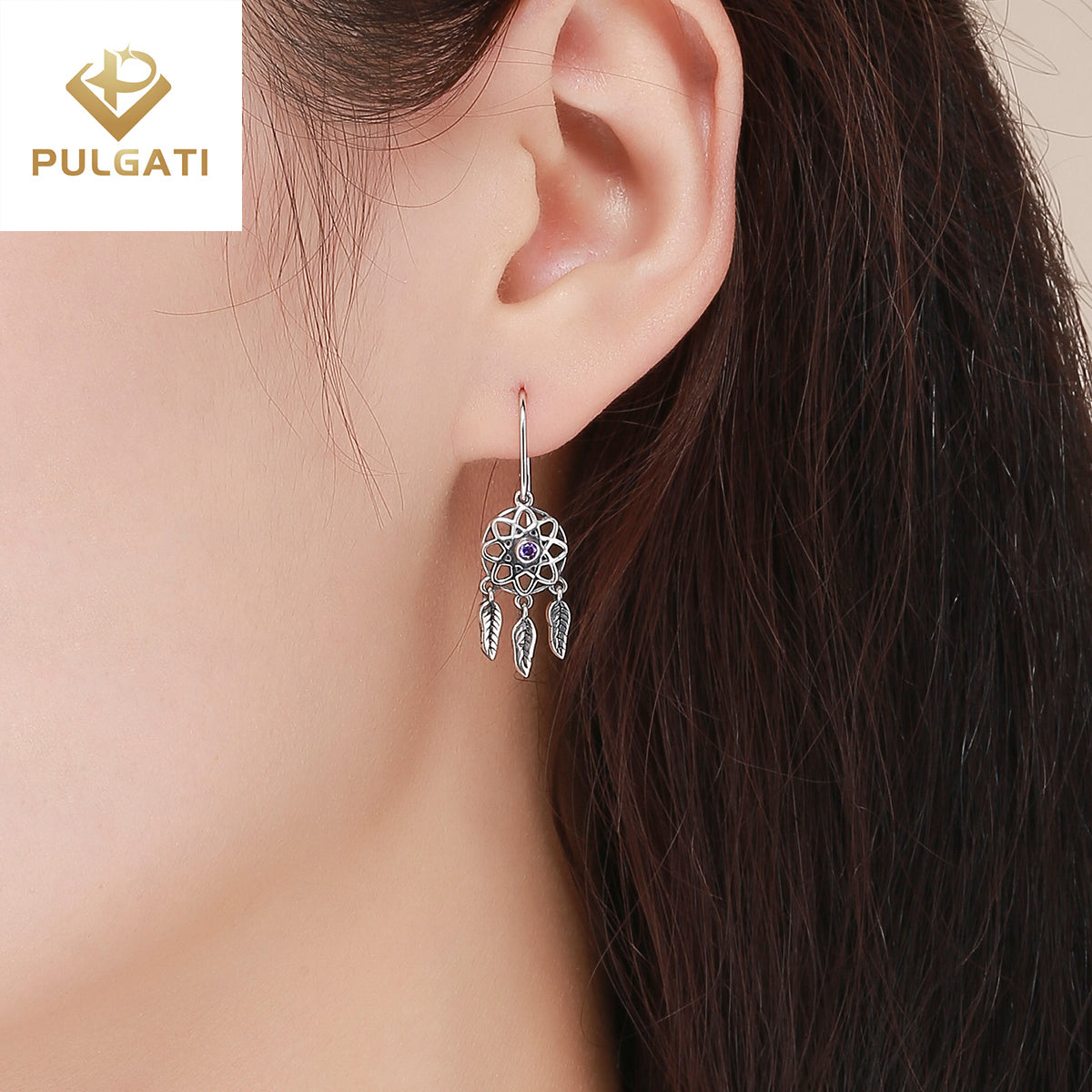 Pulgati Dream Catcher Earrings in Gold Plated 925 Sterling Silver with Round-cut CZ for Women Girls Drop Dangle Hook Earring Jewelry Gifts.